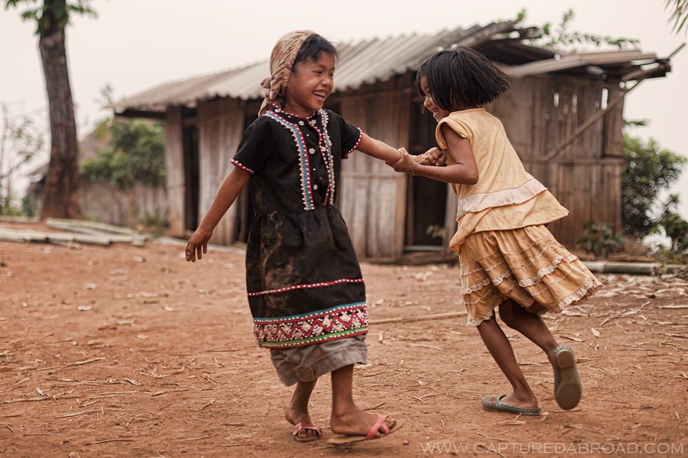 Kids dancing at Lahu village outside Chiang Mai