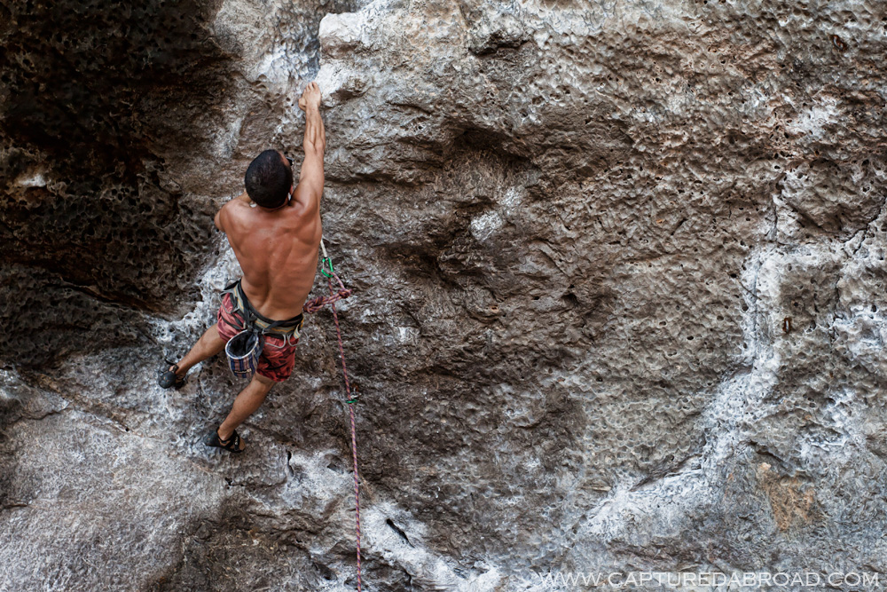 Rock climbing at Phra Nang beach, Krabi