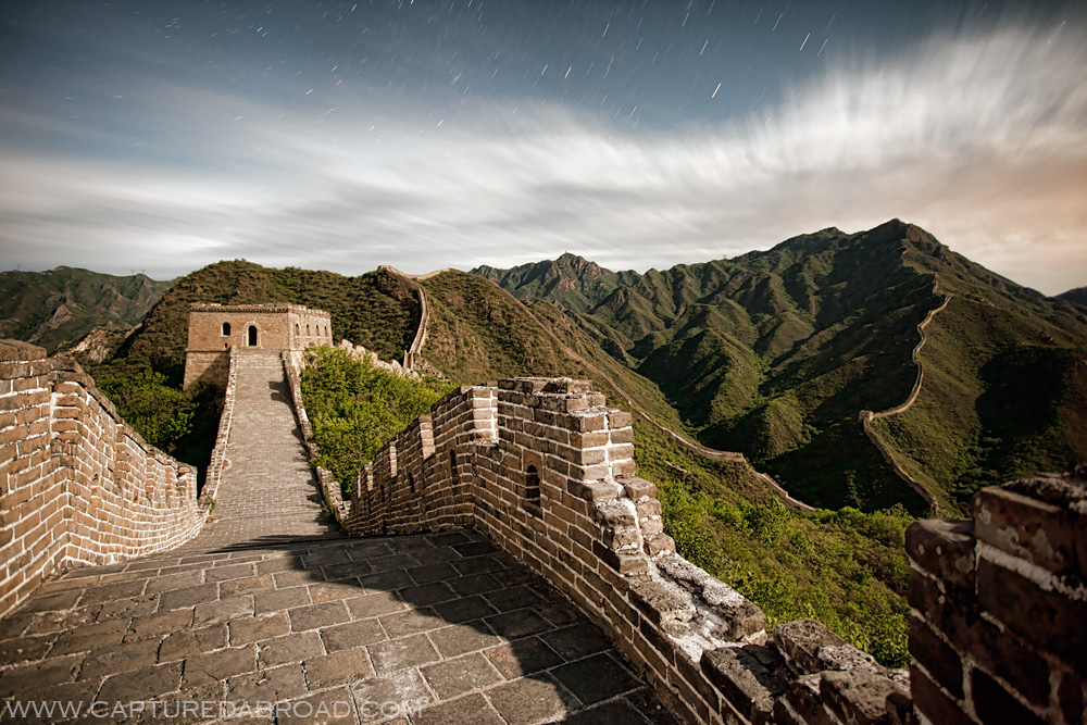 Great Wall of China under moonlight