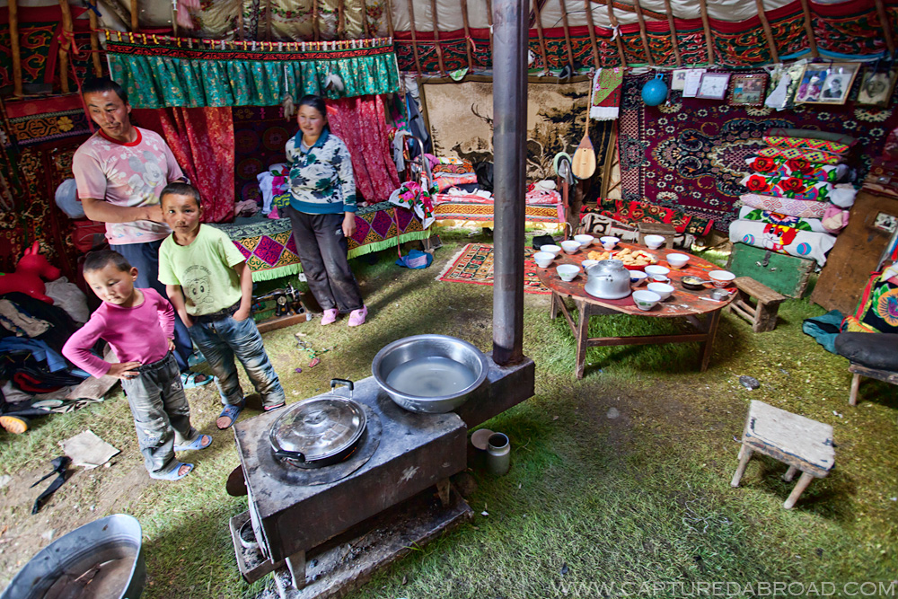Mongolian ger/yurt, their living room, kitchen and bedroom