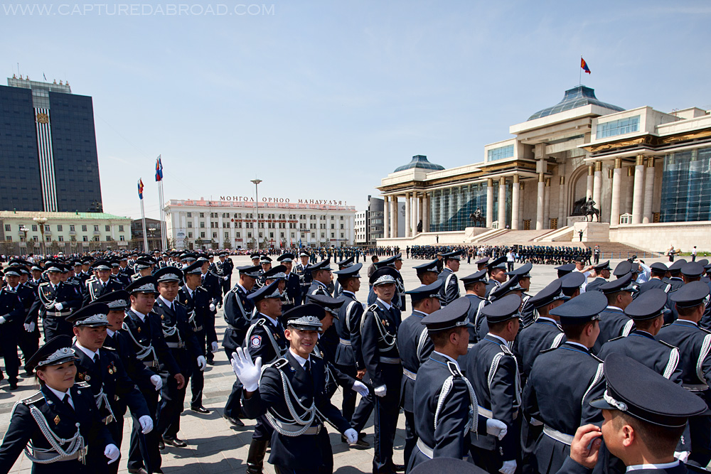 Officer waves in Sukhbaatar Square, Ulan Bator - Mongolia