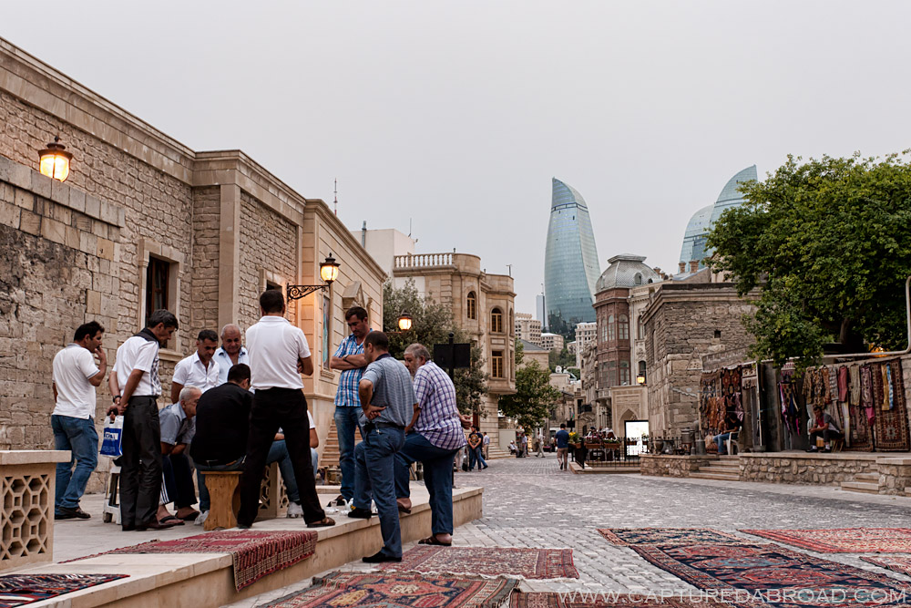 The Icheri Sheher (old town) with the Flame towers in the distance