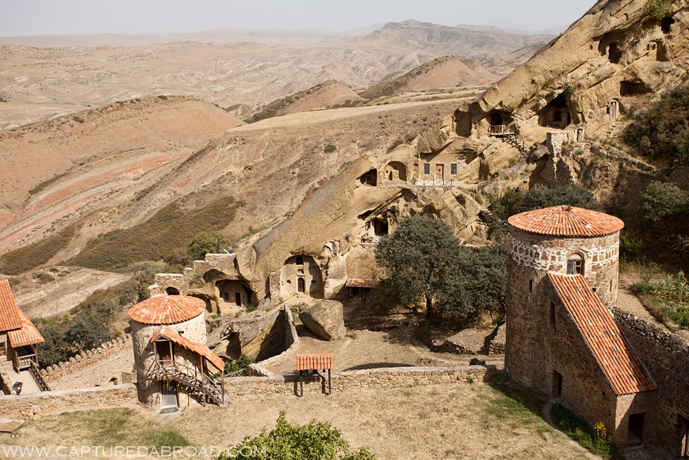 The David Gareja monestary built into the rock faces